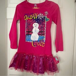 What A Doll Snow Lovely Snowman Tulle Ruffle Dress Girls M 7/8 Winter Y2K KMart